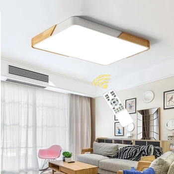 Nordic LED Decke Lampen aus Holz Moderne Macaron LED Lichter Rechteckigen Fernbedienung Dimmbare Für Schlafzimmer Wohnzimmer Home Decor Licht