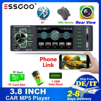 ESSGOO Auto Radio 1 Din MP5 Player Mit 3,8-Zoll-IPS Bildschirm Autoradio Stereo FM Bluetooth Spiegel Link Mikrofon Rückansicht Kamera