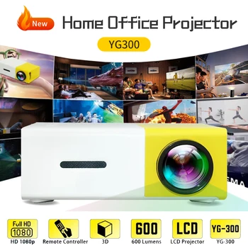 1080p Manuelle Fokus-Led-Mini-Projektor Infrarot-Mini-Projektor-Fernbedienung, Home-Projektor Video Adapter Gelb Und Weiß