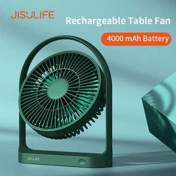 JISULIFE Tisch Fan Mini USB Starke Wind Aufladbare Schreibtisch Fans Wireless 4000mAH mit 4-Gang-Windgeschwindigkeit 330° Grad Rotata