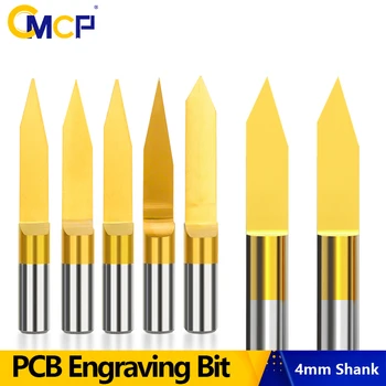 CMCP PCB Gravur Bit 4mm Shank V Form Cutter PCB Carving Bit Titan Beschichtet Hartmetall Fräser CNC Router Bit