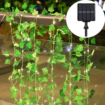 Solar-Vine Vorhang Lichter im Freien Wasserdichte Beständig Ivy-Licht LED Künstliche Rattan Grüne Pflanze Dekor Ahorn Blatt-Girlande Lampe