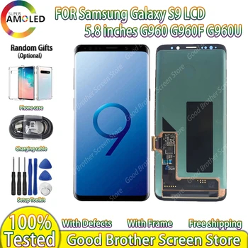 100% Original Display Für SAMSUNG Galaxy S9 G960F LCD G960 Touch Screen Digitizer Reparatur Teile Mit Rahmen Mit Brennen Schatten