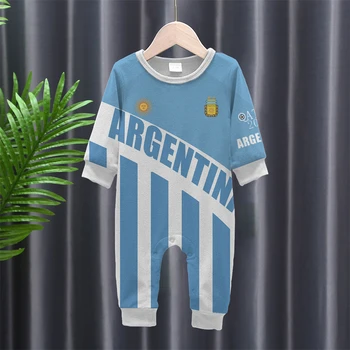 Argentinien-Fußball-Strampelanzug 0-24M Baby Kleidung-Fußball-Fans Hinter Benutzerdefinierten Namen und Zahlen, Geschenke für Neugeborene Einzigartigen Crawlwear