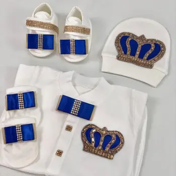 Dollbling Neugeborenen Set Babys Sets Strass Crown 0-3 Monate Hut+Body+Handschuhe+Schuhe 4 Teile Junge Mädchen Overall Kleidung