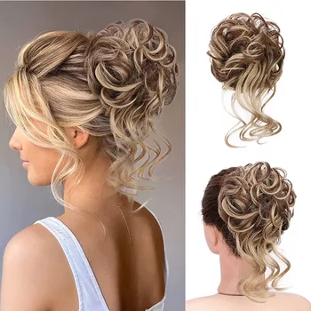 Synthetische Messy Bun Curly Scrunchie Hair Elastic Band Chignon Haar Donut Haarteil Extensions Für Frauen