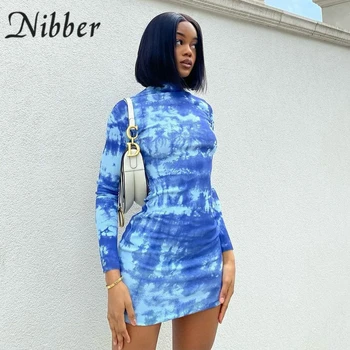 Nibber Herbst Mode Mini Kleider Hip Slim Tie-Dye-Print-Design Für Frauen Täglich Pendeln Street Holiday Party Clubwear 2021