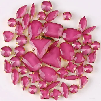 Gold Klaue Einstellungen 50 Stück/Beutel Formen mischen jelly candy Incarnadine rosa Glas Kristall Nähen auf Strass Hochzeit Kleid Schuhe Tasche diy
