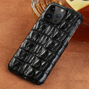100% Echtes Krokodil Leder Telefon Fall Für iPhone 15 11 12 13 14 Pro-Max 12 Mini XR X XS 7 8 Plus SE 2020 Luxus Zurück Abdeckung