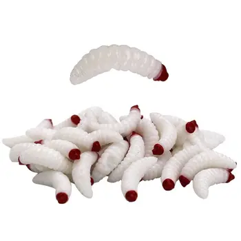 50PCS 2,4 cm 0,5 g Promotion, New Style Köder Maggot Grub Weiche Angeln Locken Haken Geruch Worms Glow Shrimps Fisch Lockt Weichen