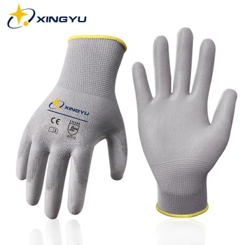 6 Pairs Sicherheit Arbeit Handschuhe Schwarz Pu Polyester Baumwolle Handschuh Gewerblichen Schutz-Arbeitshandschuhe oder Bau-Sicherheits-Garten