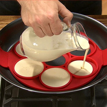 1Pcs Pfannkuchen Maker Antihaft Silikon Pfannkuchen Mold 7 Löcher Regelmäßige, für Pfannkuchen, Runde Ei Braten Form Flip Herd Küche Helfer