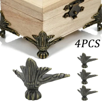 4 Stück Antik Messing Schmuck Brust Holz Box Schrank Dekorative Füße Bein Ecke Protector Metall Handwerk Möbel Werkzeug Zubehör