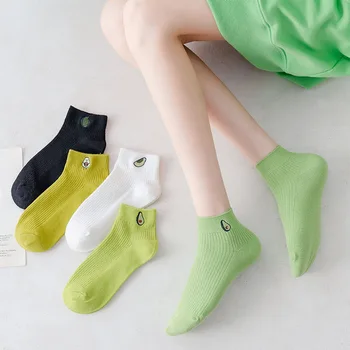 5 Pairs Frauen Frühling Und Sommer Socken koreanische Version Von Kleine Frische Avocado Grün Socken Dünne Gestreifte Flache Kurze Socken EU35-39