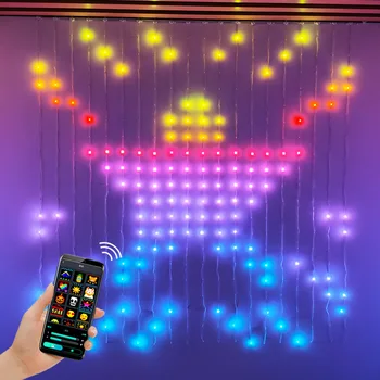 - Smart-Led-Vorhang-Licht Bluetooth App Musik-Sync-DIY-Display-Bild-Text-String RGB Bunte Landschaft Beleuchtung Decorat