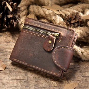Crazy Horse Rindsleder Leder Geldbörse für Männer 100% Echtem Leder Männer Brieftasche Haspe Vintage Brieftasche Männer