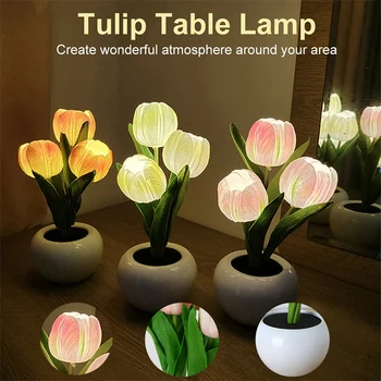 New Tulip Tisch Lampe LED Nachttischlampe Simulation Blume Bouquet Schlafzimmer Bett Romantische Atmosphäre Geburtstag Geschenk Home Dekor