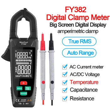 FY382 Digital Clamp Meter AC Voltager alicate amperimetro Current Clamp Meter Auto Range True RMS Temp Kapazität Multimeter