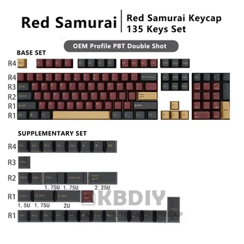 KBDiy GMK Red Samurai Klon Tastenkappe OEM Profil PBT Tastenkappen Schwarz Rot 135 Schlüssel Kappen Set für Mechanische Tastatur MX Schalter Custom