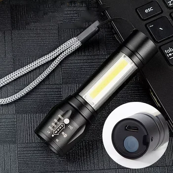 LED-Blendung-Taschenlampe Aluminium Legierung USB Lade COB Mini Teleskop Zoom 511 Outdoor-Multi-Funktions-Taschenlampe
