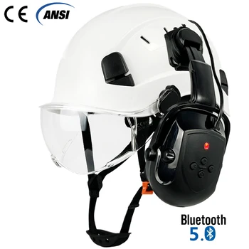 Bau Bluetooth Ohrenschützer Sicherheit Helm Mit Visier Zum Ingenieur Ohr Protector Hören Schutz Arbeit Kappe ABS Hard Hat