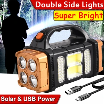 Tragbare Leistungsstarke Solar-LED-Taschenlampe Mit COB Arbeit Licht USB Aufladbare Handheld 4 Beleuchtung Modi Outdoor Solar Taschenlampe Licht