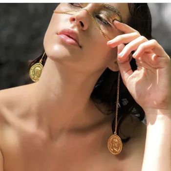 2020 Neue Design schlicht Eine Zeile Kette Gold Farbe Metall Münzen Gesicht Anhänger Schmuck Kette für Frauen Prom Partei Schmuck