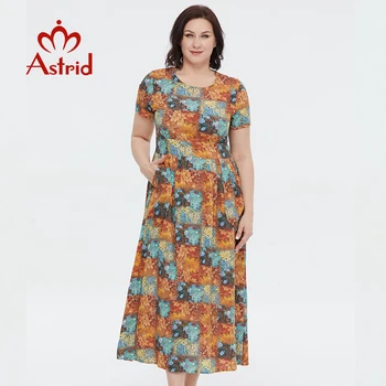 Astrid Frauen Sommer Kleid 2023 für Frauen Baumwolle Lange Eine Linie Lässig Elegant, Vintage Kleider, Oversize Floral Drucken mit Tasche