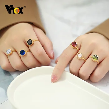 Vnox Zirkon Stein Ringe für Frauen Mädchen Gold Farbe Edelstahl Metall Erklärung Finger Ring Partei Schmuck,Resizable