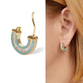 Luxus Frauen Schmuck blau Türkis Stein Quadrat Zirkonia CZ trendy classic hoop earring