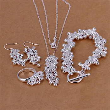 SHSTONE Mode 925 Silber Schmuck Set Ohrringe Armband Ringe Halskette Für Frauen Feine Trauben Perlen Anhänger Hochzeit Partei Geschenke