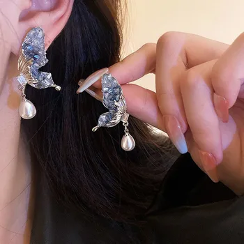 Mode Schmetterling Flügel Perle Drop Ohrringe für Frauen Süße Elegante Funkelnde Kristall Ohrringe Hochzeit Schmuck