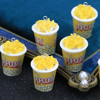 10pcs Niedlichen Mini-Popcorn Harz Charms Simulierte Lebensmittel Anhänger Für Schmuck Machen Diy Ohrring Keychain Floating Charme Handwerk F720