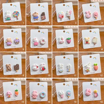 Niedlichen Cartoon-Bunny-Bear-Ice Cream Ohrringe Mode Pinkycolor Tierische Lebensmittel-Resin Stud, Ohr Schmuck Party Geschenke Für Frauen Mädchen