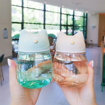 300 ml Katze Glas Tasse Nette Wasser Flasche für Mädchen 300ml Cartoon Mini-Becher japanischen Stil Kreative Glas Tragbare Trinken Wasserkocher