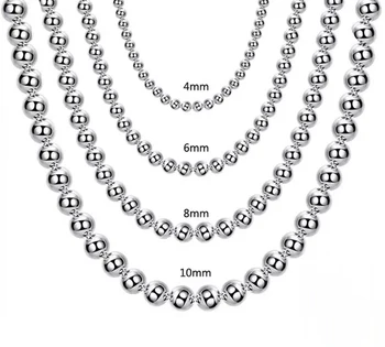 925 Sterling Silber 4MM/6MM/8MM/10MM Glatte Perlen Ball Kette Halskette Für Frauen Männer Mode Schmuck