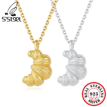 S'STEEL 925 Sterling Silber Croissant Anhänger Halskette Für Frauen Halbmond Halskette Gold Kette Kolye Luxus-Designer-Schmuck -