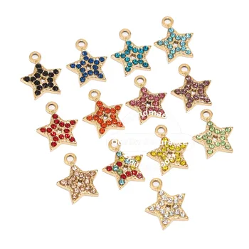 5pcs Stainless Steel Gold Star Charms 13mm Strass Kleine Baumeln Anhänger Erkenntnisse für Ohrring Halskette Machen Dekoration