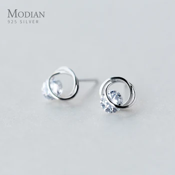 Modian Mode Exquisite Ohr-100% 925 Sterling Silber Runde Klar CZ Stud Ohrringe Für Frauen Mode Silber edlen Schmuck NEUE