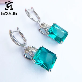 Luxyimagic Brasilianische Paraiba-Smaragd Turmalin Edelsteine Ohrringe Für Frauen Echtes 925 Sterling Silber Ohrringe Party Geschenk