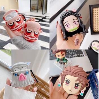 Demon Slayer Tanjiro Anime Cartoon schöne Mädchen 3D Fall für AirPods 1 2 pro lade box weiche Silikon Drahtlose Kopfhörer Abdeckung