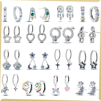 925 Silber Herz-förmigen Blau Zirkonia Runde Ohrringe Hängen Ohrringe für Frauen Hochzeit original Mode Schmuck Geschenk