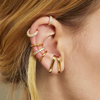 Yuedane Gold Farbe Zirkon Hoop Ohrringe Für Frauen Mode Koreanischen Ohr Manschette Clip Ohrring Knorpel Piercing Schmuck