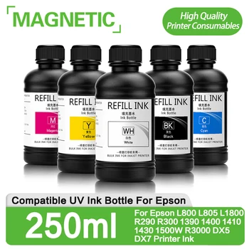 NEUE 1set NEUE 250-ml-Flasche UV Tinte Flasche Für Epson L800 L805 L1800 R290 R300 1390 1400 1410 1430 1500 w R3000 DX5 DX7 Drucker Tinte