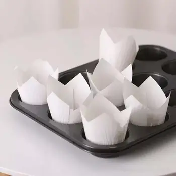 50Pcs Tulpe Blume Form Muffin Tasse Einweg Papier Holiday Party Cupcake Liner Küche Werkzeuge