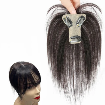 7x8cm Slik Menschliches Haar Topper Für Frauen Dünne Clip In Topper Mit 3D Air Pony Haarteile für Haar-Verlust-Band-Abdeckung Grau Haar