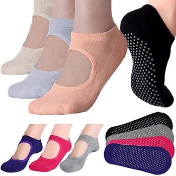 Yoga Socken für Frauen mit Griff und rutschfeste Zehensocken für Ballett Pilates Barre Tanz Premium Gekämmte Baumwolle,