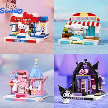 Sanrio Echte Kuromi Mymelody Cinnamoroll Hallo Modell Bausteine Ziegel Kitty Anime-Montage Action-Figuren Set Spielzeug Geschenk