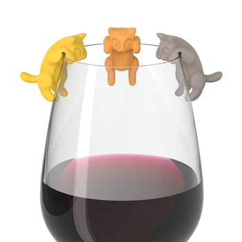  6Pcs/Set Kreative Silikon Liegende Katze Geformte Wein Glas Marker Cup Unterscheidungsmerkmal Recognizer Trinken Charms für Home Party Bar