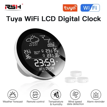 RSH Tuya Smart Weather Station Indoor Outdoor Smart Thermometer Hygrometer LCD Digital Alarm Clock